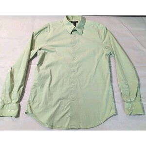Express 1MX Modern Fit Button Down Long Sleeve Shirt Solid Lime Men M